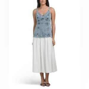 Moon River Denim Drop Waist Mixed Media Dress